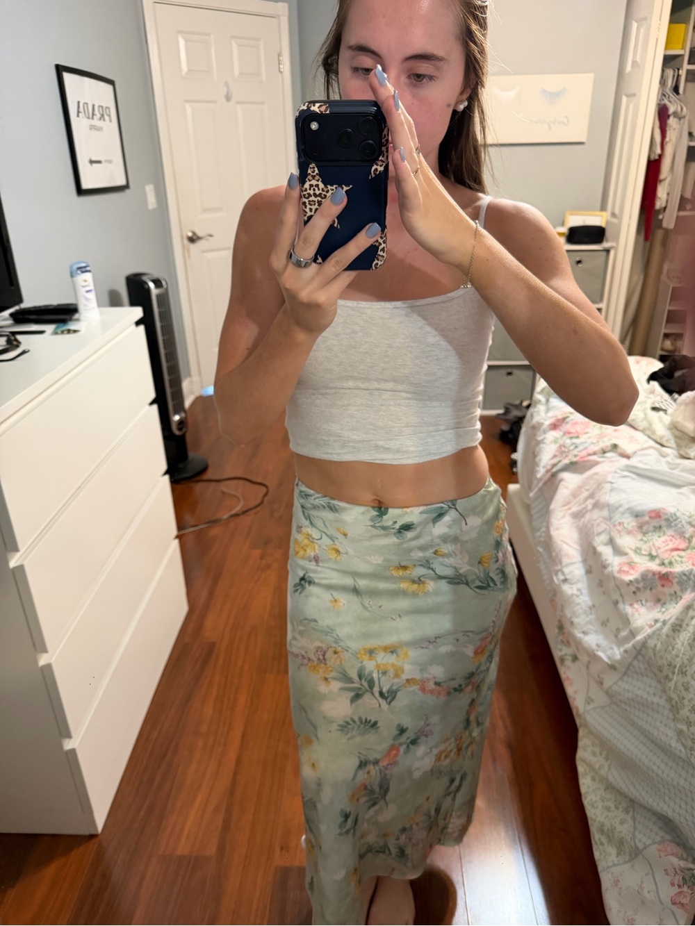 Sage Floral Midi Slip Skirt